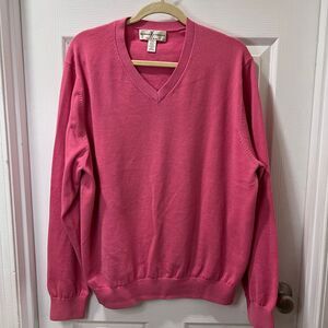 Fairway Green Pink‎ V-Neck Pullover Sweater LS Casual Knit Top-SZ L